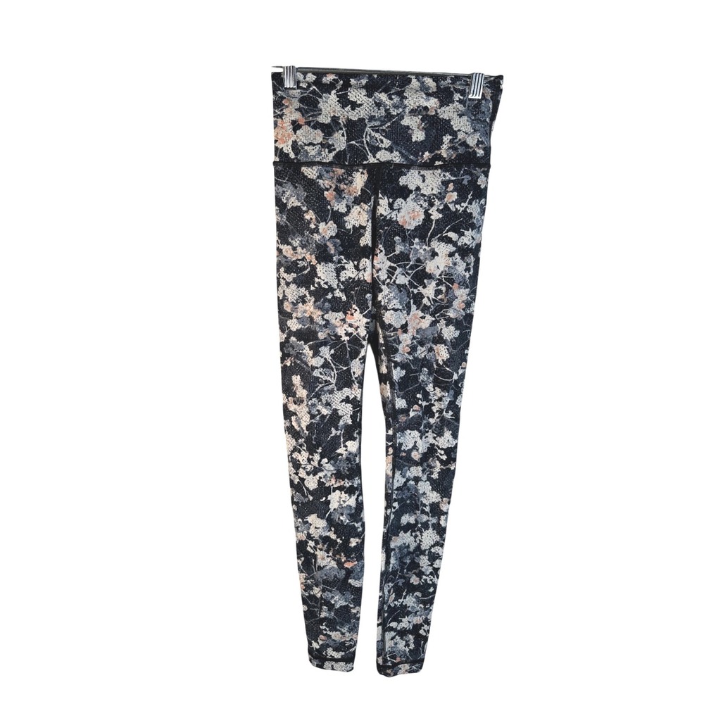 Lululemon‎ Womens Black Floral High Rise Full Length Yoga Leggings 4